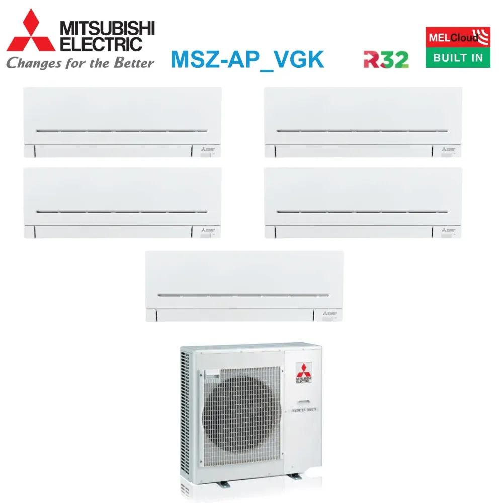 Climatizzatore Condizionatore Mitsubishi Electric Penta Split Inverter Serie AP-VGK 9+9+9+9+9 con MXZ-5F102VF R-32 Wi-Fi I...
