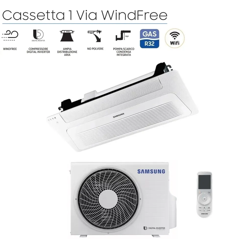 Climatizzatore Condizionatore Samsung Cassetta WindFree 1 Via Slim 12000 Btu AC035RN1DKG R-32 Wi-Fi Optional con Pannello...