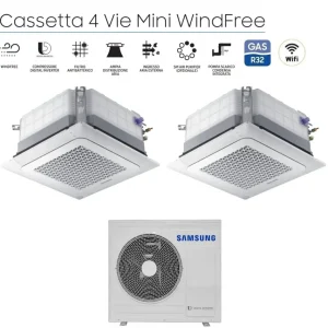 Climatizzatore Condizionatore Samsung Dual Split Inverter Cassetta 4 Vie Mini Windfree 12+12 con AJ068TXJ3KG/EU R-32 12000...
