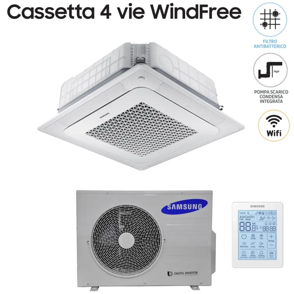 Climatizzatore Condizionatore Samsung Inverter Cassetta 4 Vie WindFree 36000 btu AC100NN4DKH Monofase con Telecomando Wire...