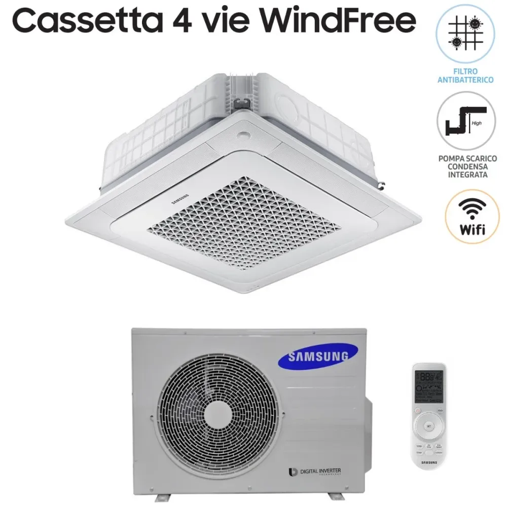 Climatizzatore Condizionatore Samsung Inverter Cassetta 4 Vie WindFree 36000 btu AC100NN4DKH Monofase con Telecomando Wire...