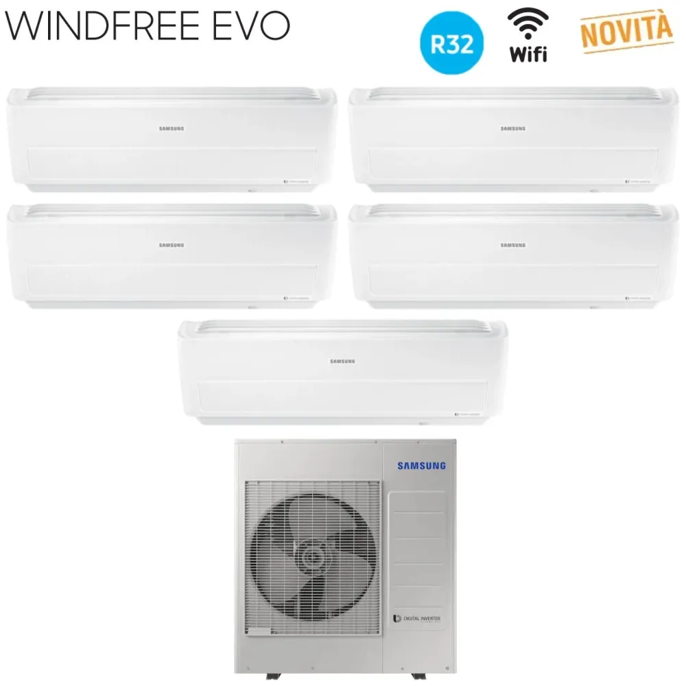 Climatizzatore Condizionatore Samsung Penta Split Inverter serie WINDFREE EVO 9+9+9+9+9 con AJ100RCJ R-32 Wi-Fi Integrato...
