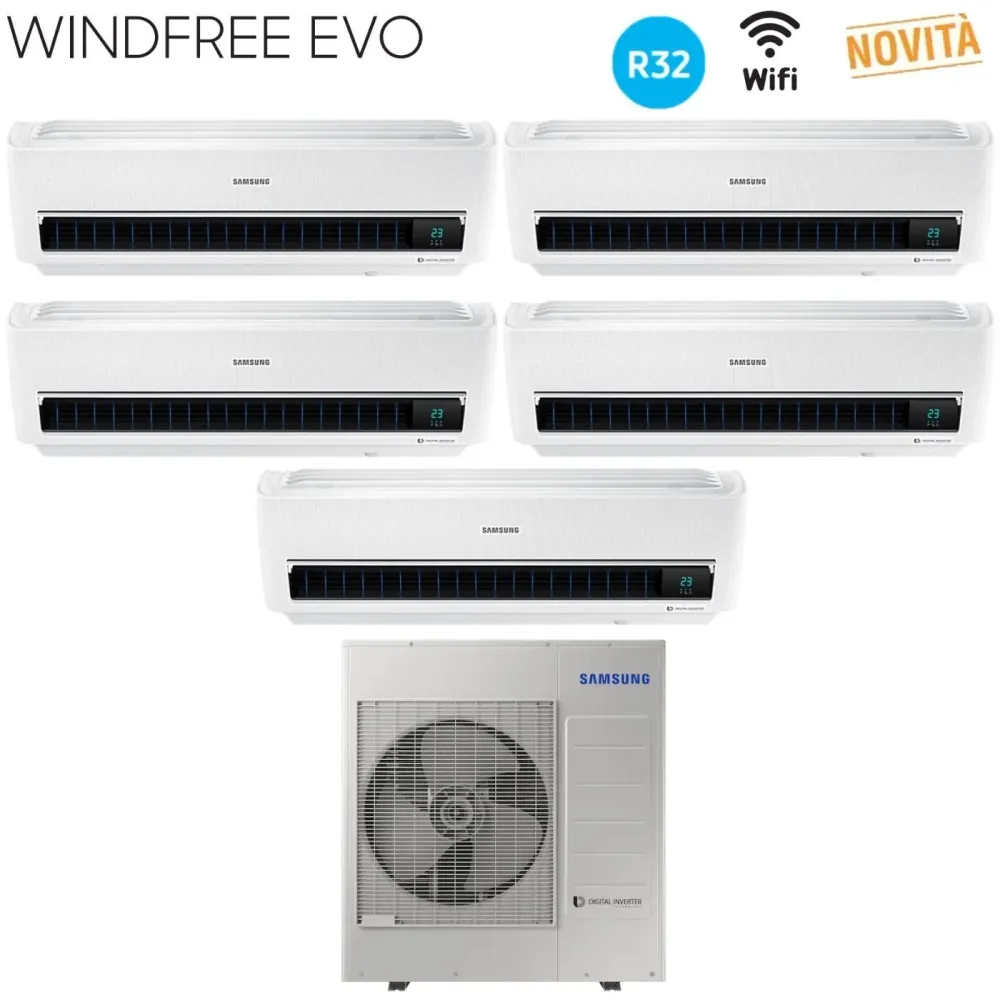 Climatizzatore Condizionatore Samsung Penta Split Inverter serie WINDFREE EVO 9+9+9+9+9 con AJ100RCJ R-32 Wi-Fi Integrato...