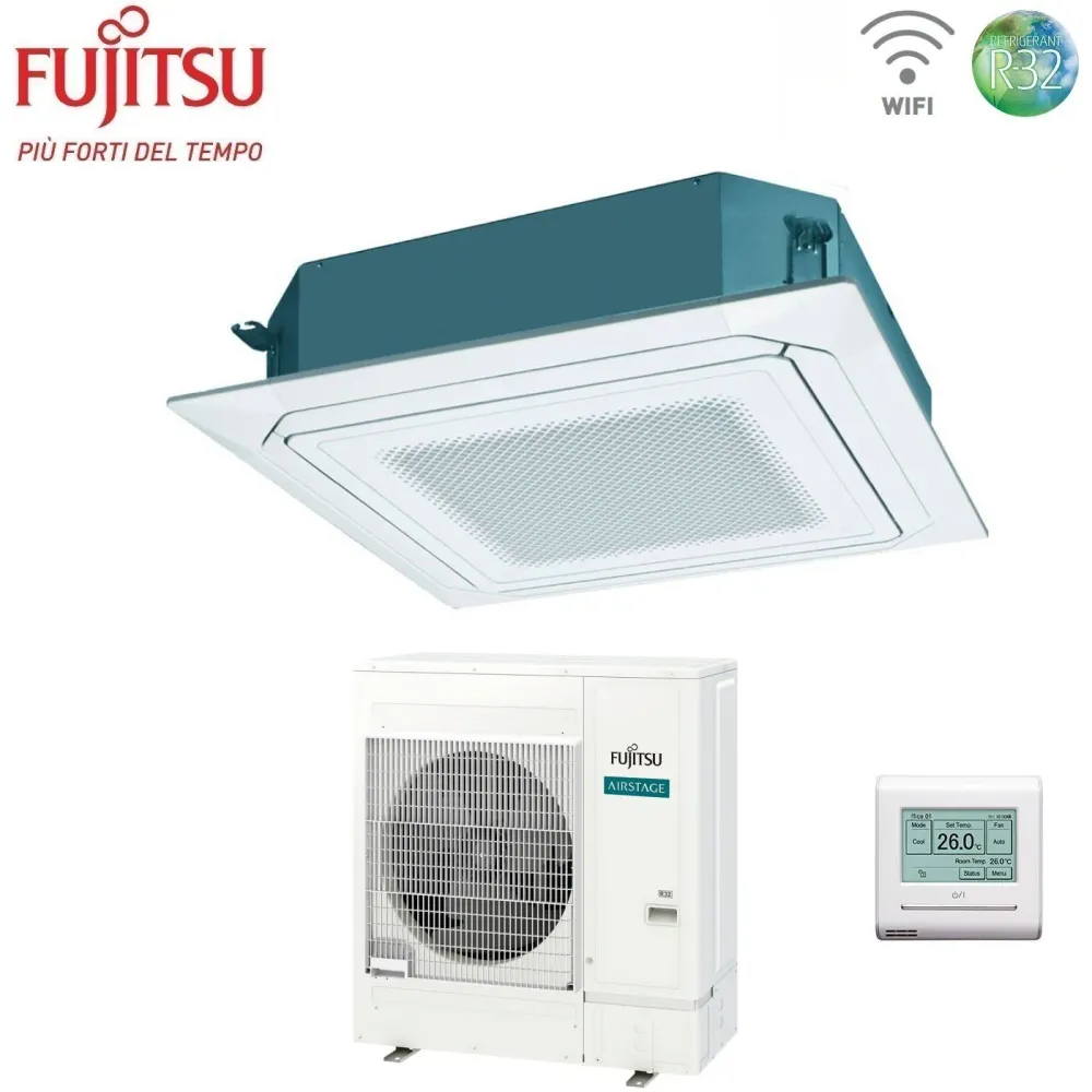 Condizionatore Cassetta Fujitsu KR Circular Flow White 54000 Btu AUXG54KRLB Monofase R-32 Wi-Fi Optional con Griglia e Fil...