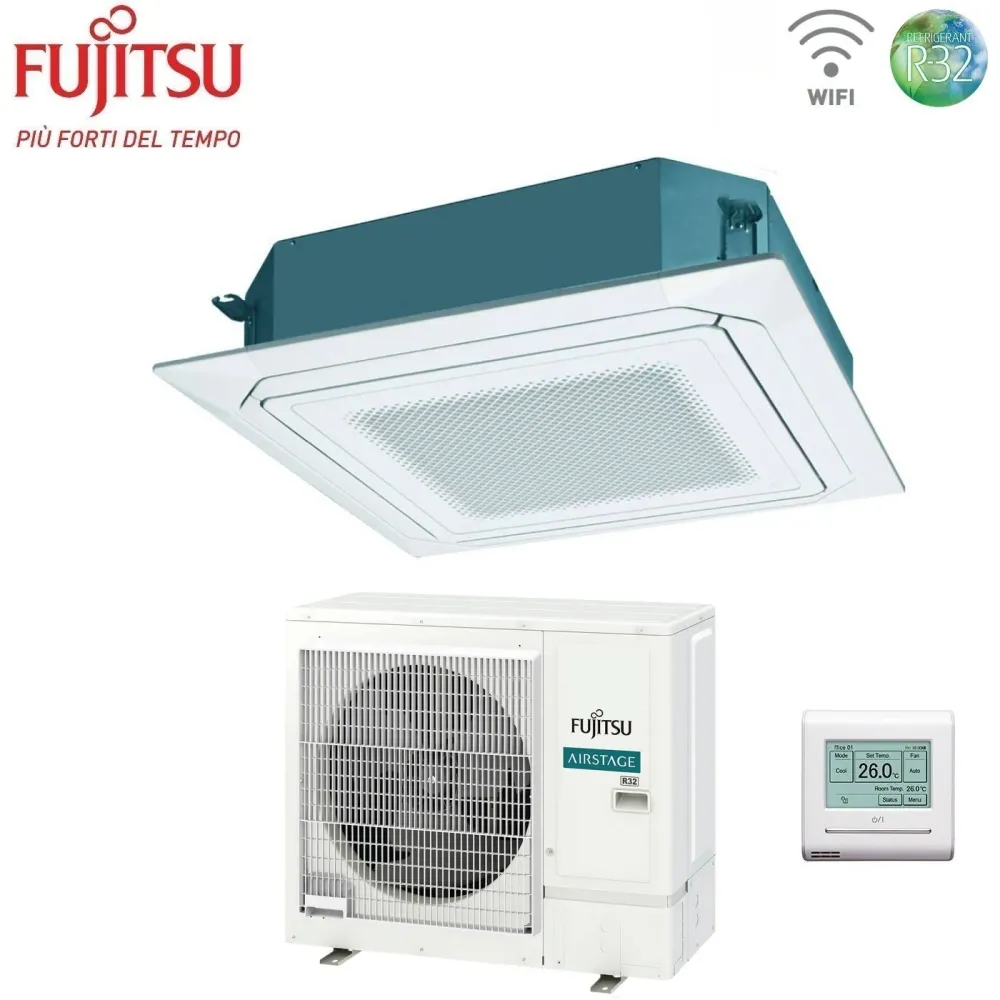 Condizionatore Cassetta Fujitsu KR Eco Circular Flow White 36000 Btu AUXG36KRLB Trifase R-32 Wi-Fi Optional con Griglia e...