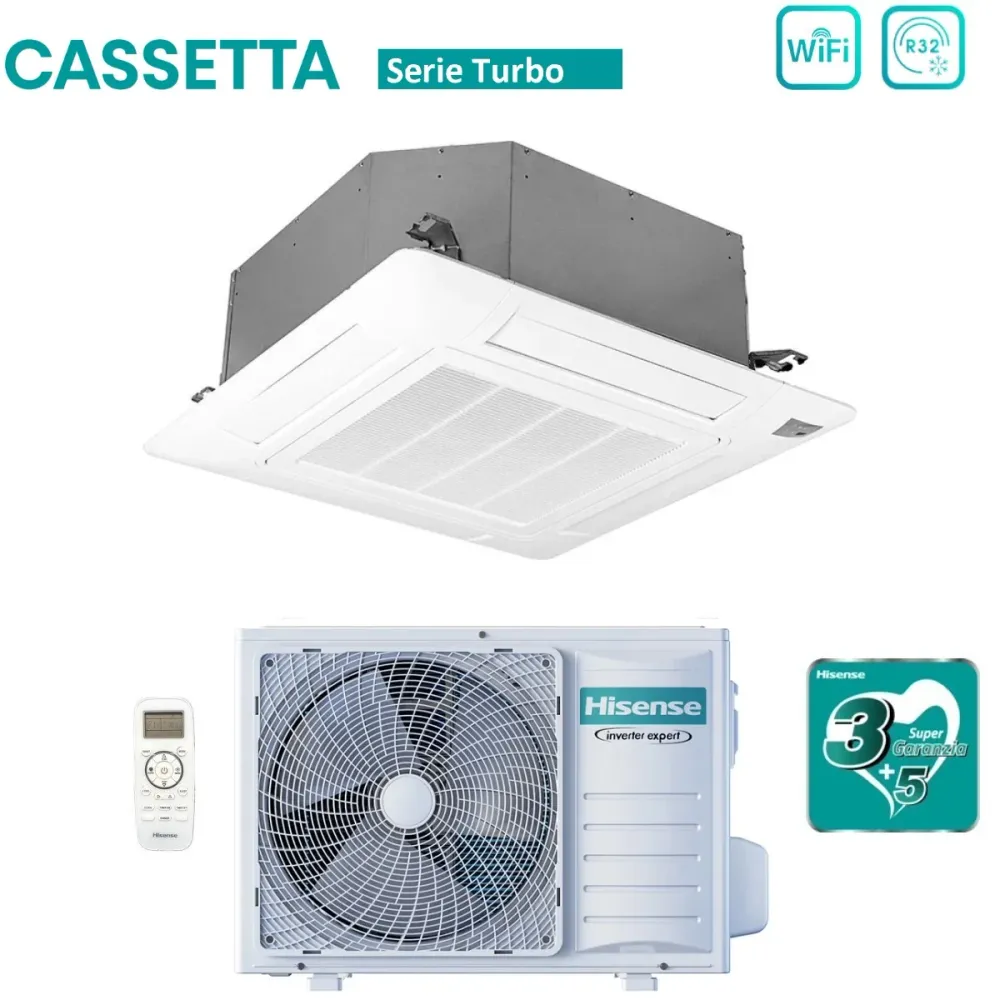 Condizionatore Cassetta Hisense Turbo 12000 Btu ACT35UR4RCC8 R-32 Wi-Fi Optional con Telecomando e Pannello Incluso