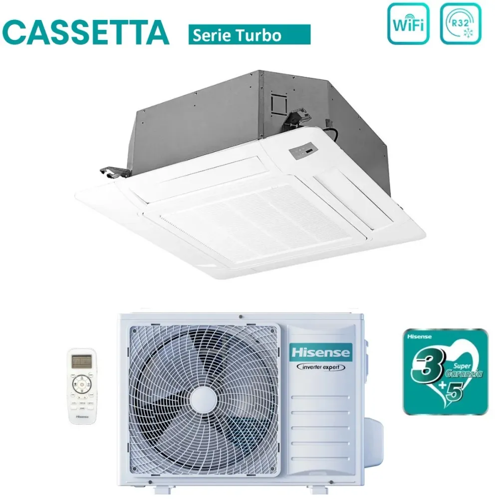 Condizionatore Cassetta Hisense Turbo 12000 Btu ACT35UR4RCC8 R-32 Wi-Fi Optional con Telecomando e Pannello Incluso