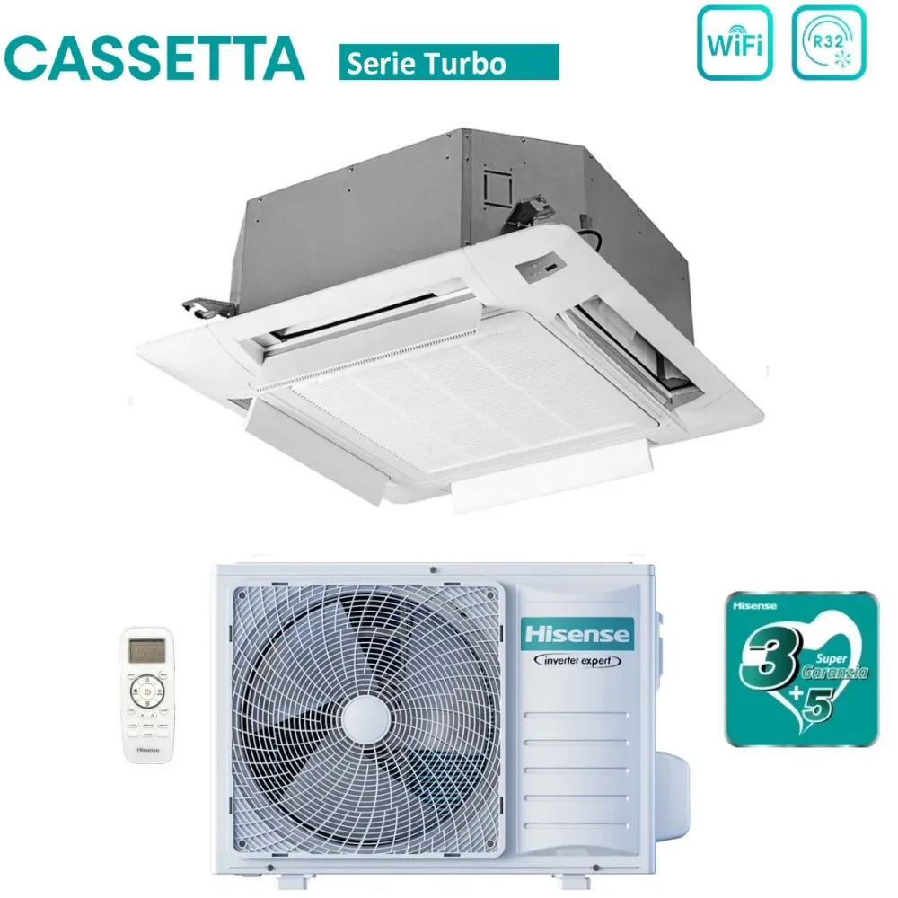 Condizionatore Cassetta Hisense Turbo 12000 Btu ACT35UR4RCC8 R-32 Wi-Fi Optional con Telecomando e Pannello Incluso