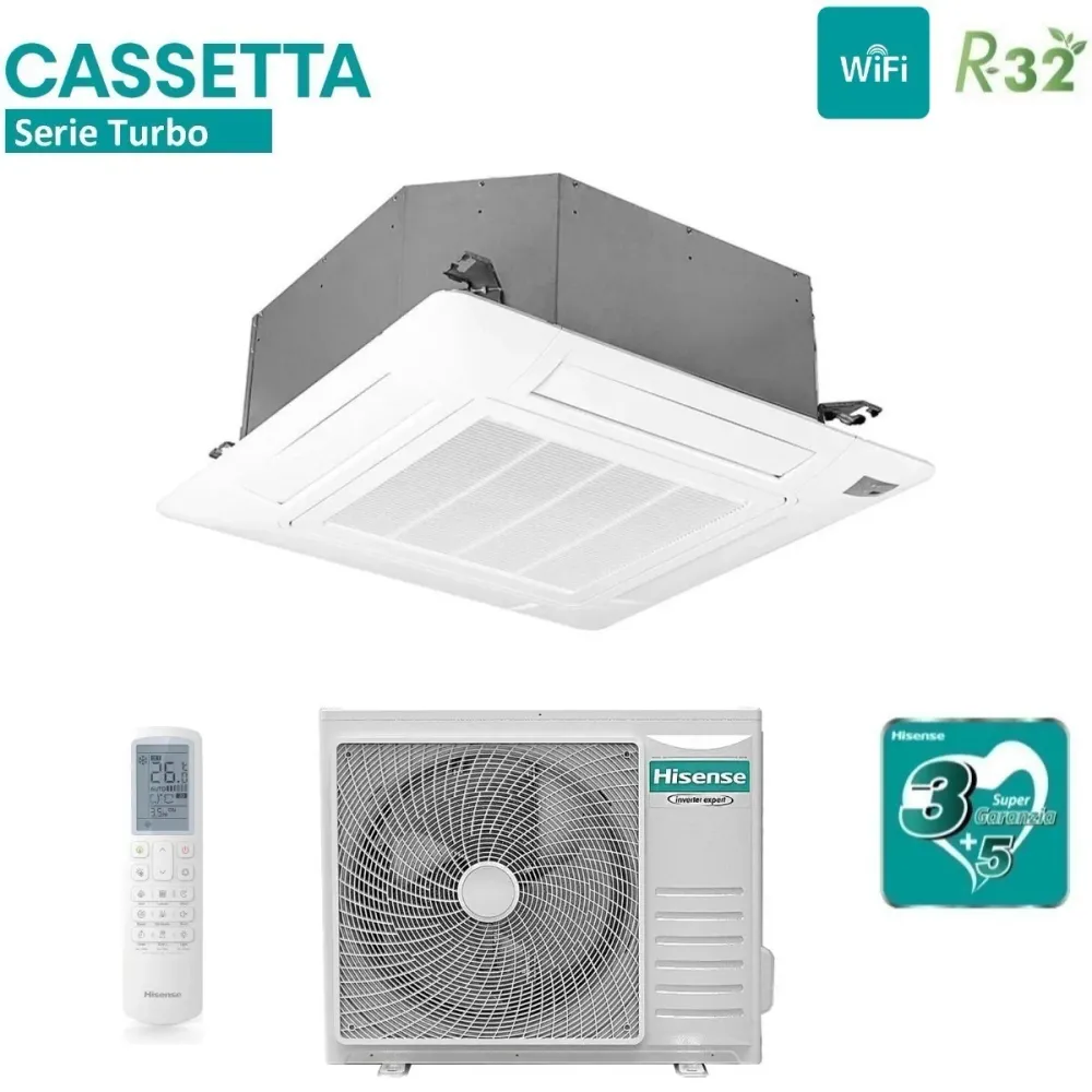 Condizionatore Cassetta Hisense TURBO 36000 Btu AUC105UR4RKC8 + AUW105U4RW8 R-32 Wi-Fi Optional con Telecomando e Pannello...