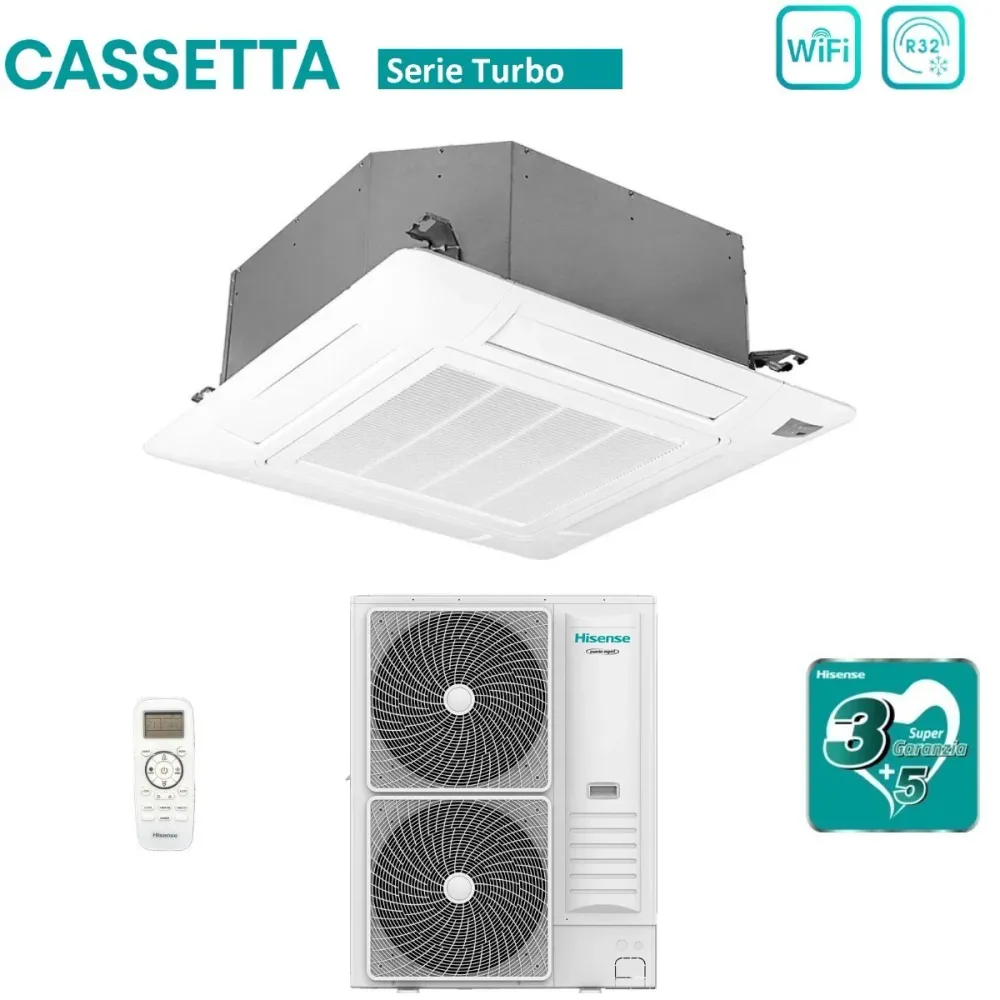 Condizionatore Cassetta Hisense Turbo 48000 Btu AUC140UR4RKC8 R-32 Wi-Fi Optional con Telecomando e Pannello Incluso