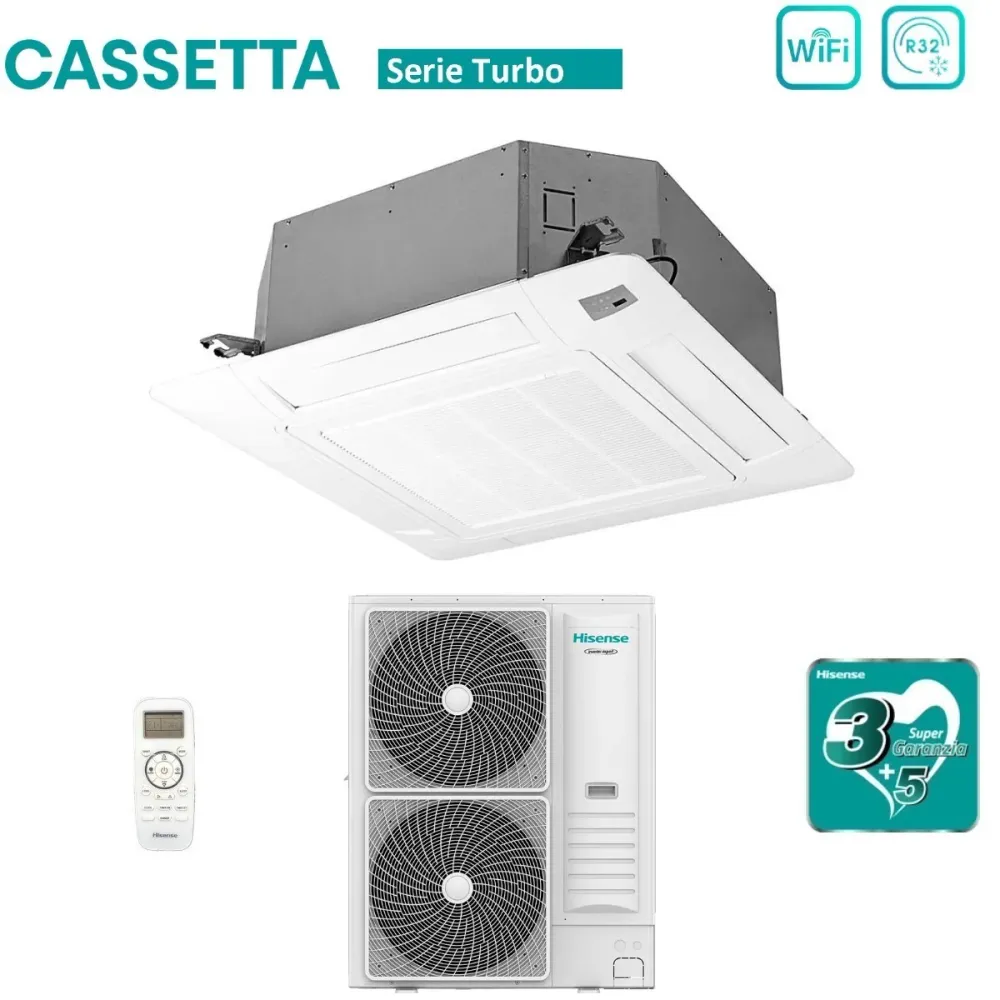 Condizionatore Cassetta Hisense Turbo 48000 Btu AUC140UR4RKC8 R-32 Wi-Fi Optional con Telecomando e Pannello Incluso
