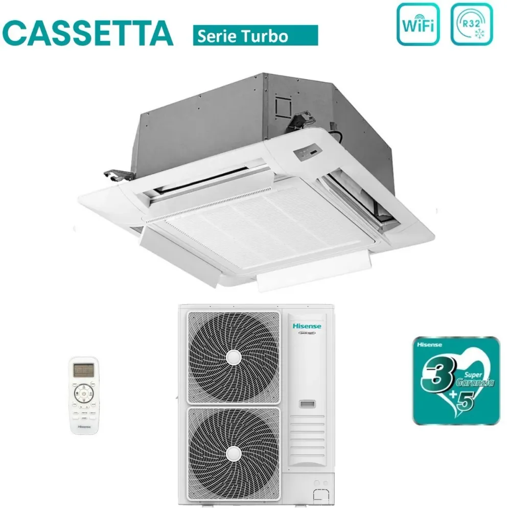 Condizionatore Cassetta Hisense Turbo 48000 Btu AUC140UR4RKC8 R-32 Wi-Fi Optional con Telecomando e Pannello Incluso
