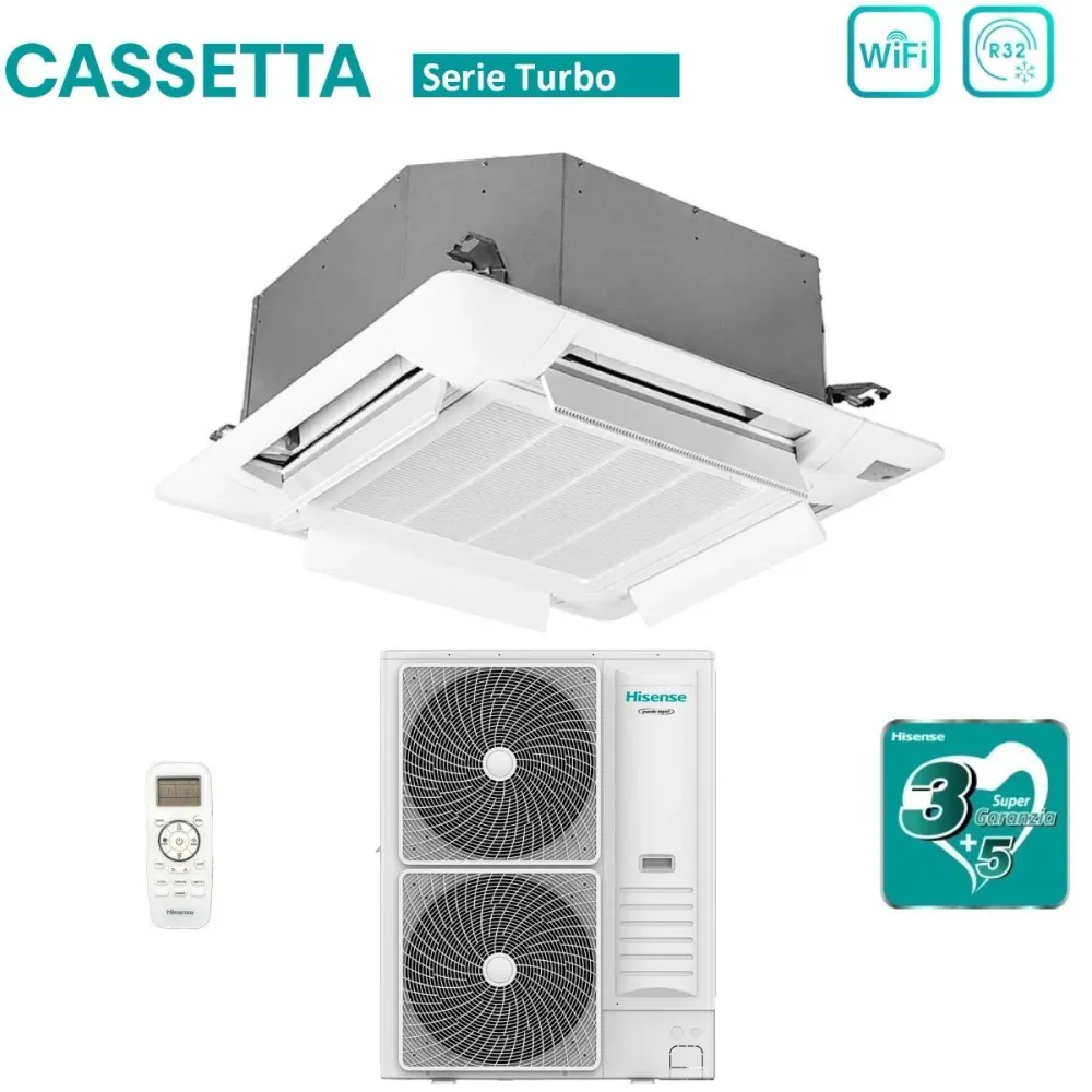 Condizionatore Cassetta Hisense Turbo 48000 Btu AUC140UR4RKC8 R-32 Wi-Fi Optional con Telecomando e Pannello Incluso