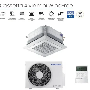 Condizionatore Cassetta 4 Vie Samsung Mini WindFree 9000 Btu AC026RNNDKG R-32 Wi-Fi Optional Con Pannello e Comando Filo