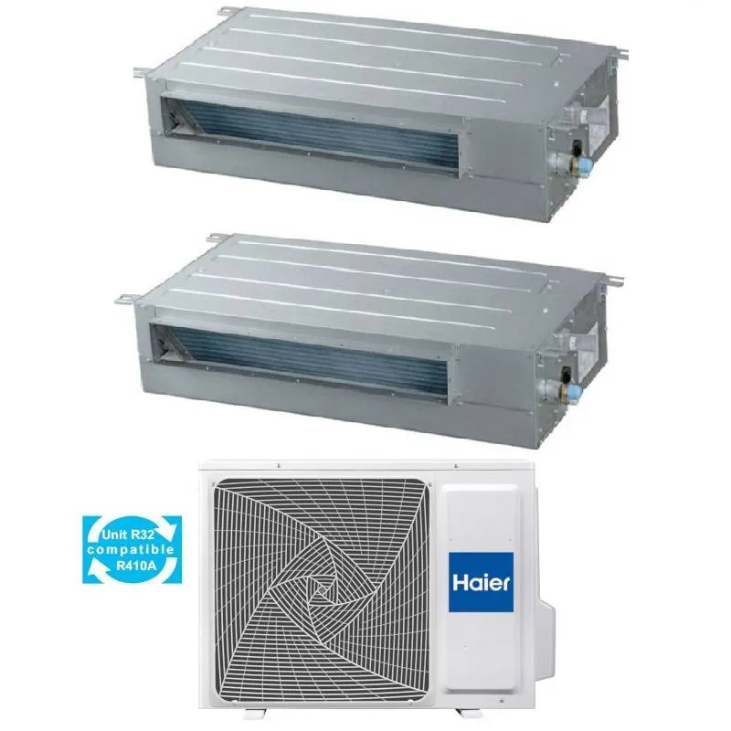 Condizionatore Climatizzatore Haier Dual Split Canalizzato Slim Bassa Pressione R-32 9000+9000 Con 2U40S2SM1FA