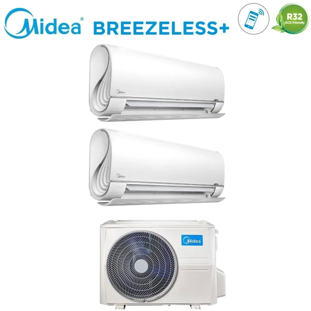 Condizionatore Climatizzatore Midea Dual Split Inverter Breezeless+ R32 Wi-Fi 9000+12000 Con M2OE-18HFN8-Q