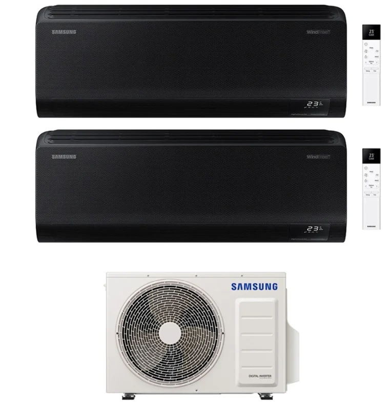 Condizionatore Climatizzatore Samsung Dual Split Inverter Windfree Black R-32 9000+9000 BTU Con AJ040TXJ2KG/EU Wi-Fi Integ...