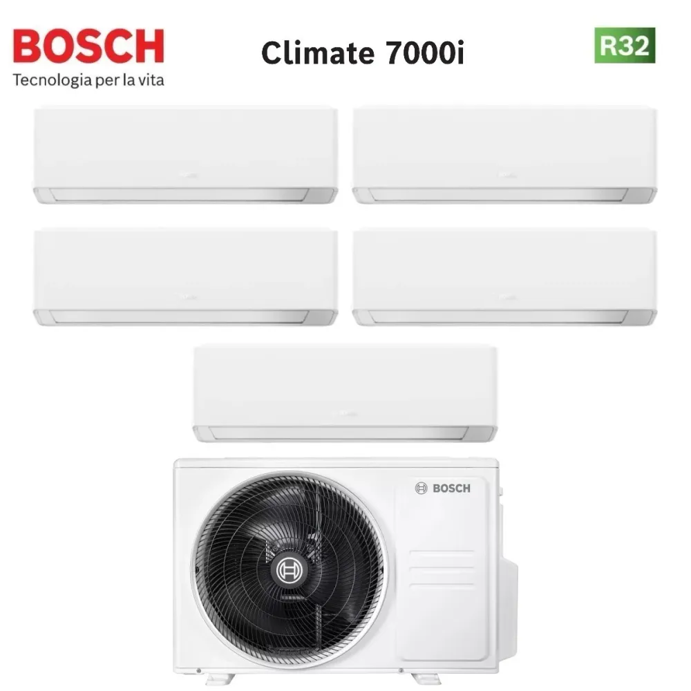 Condizionatore Penta Split Bosch CLIMATE 7000i WHITE 9+9+9+12+12 con 5000M 105/4 E R-32 Wi-Fi Integrato
