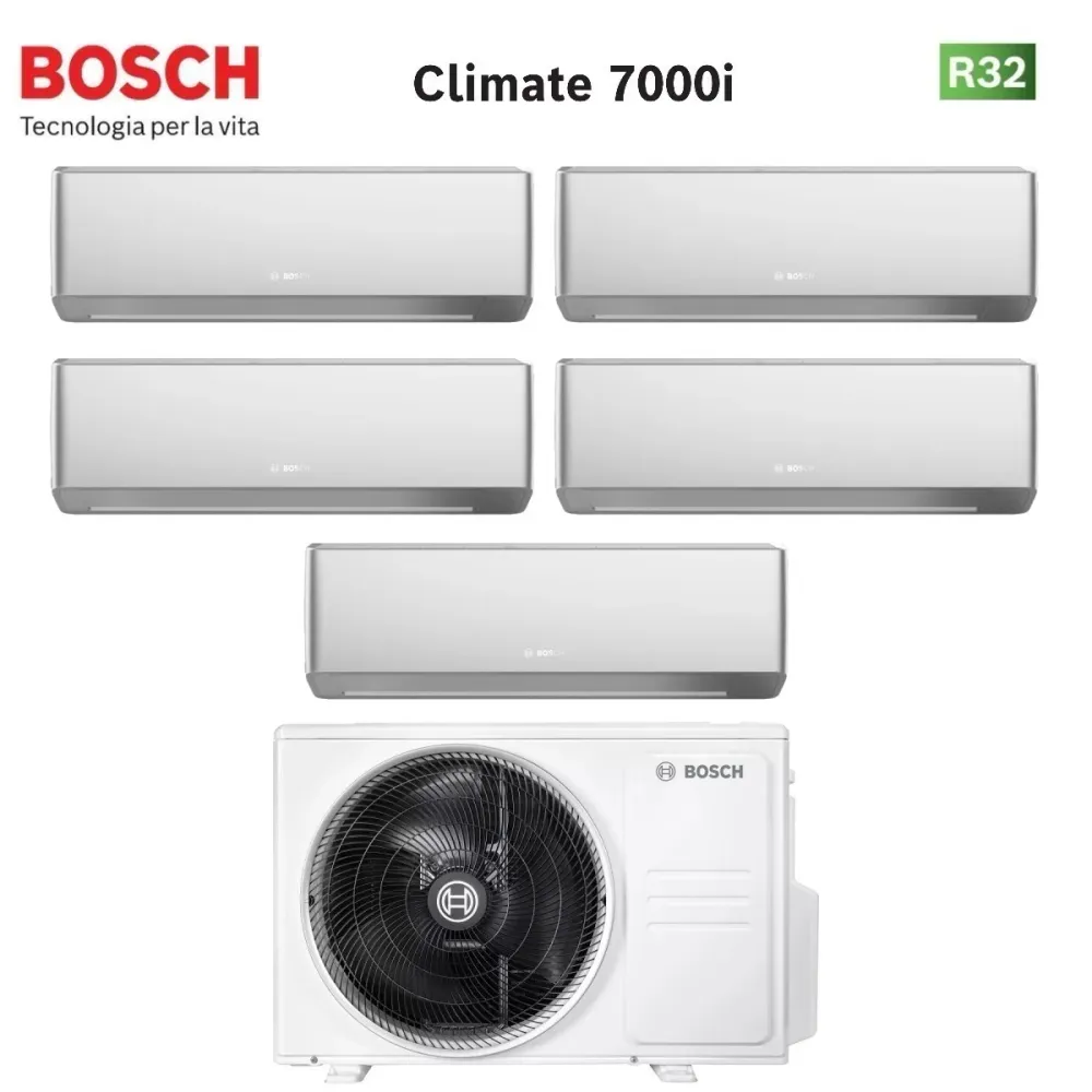 Condizionatore Penta Split Bosch CLIMATE 7000i SILVER 7+9+9+9+9 con 5000M 105/4 E R-32 Wi-Fi Integrato