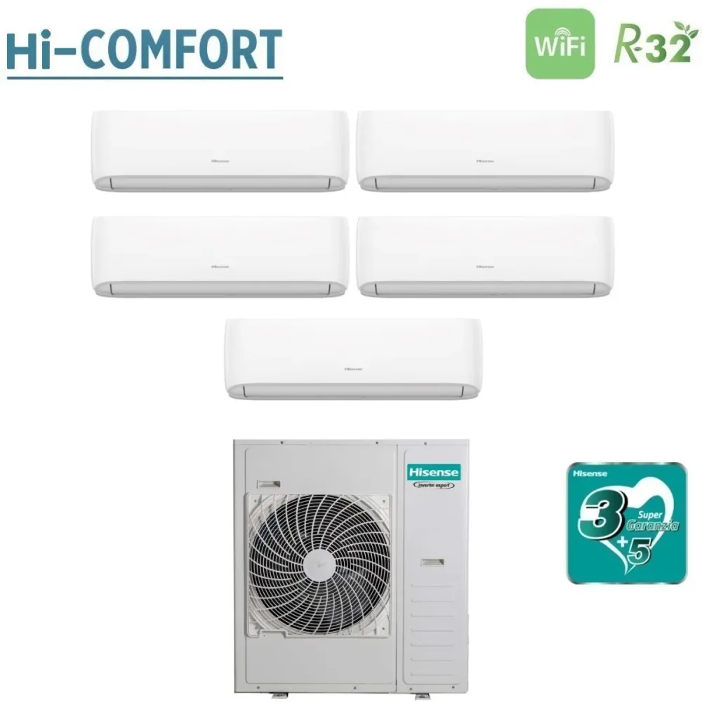 Condizionatore Penta Split Hisense Hi-Comfort 9+9+12+12+12 con 5AMW125U4RTA R-32 Wi-Fi Integrato