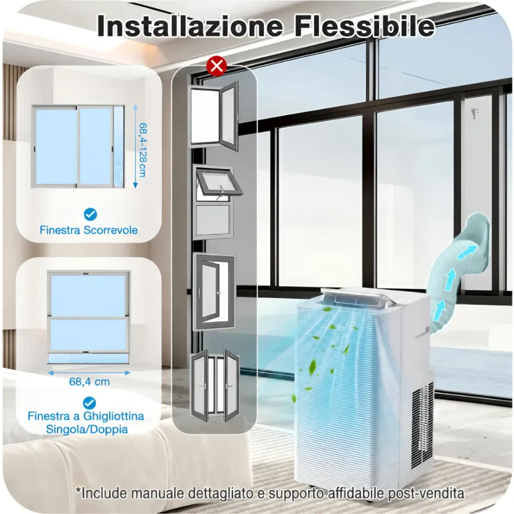 Condizionatore portatile 12000 BTU climatizzatore 4 funzioni con ruote