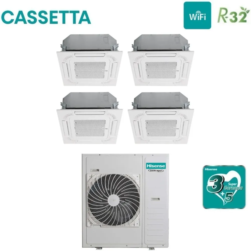 Condizionatore Quadri Split Cassetta Hisense 9+9+9+12 con 5AMW125U4RTA R-32 Wi-Fi Optional con Telecomando e Pannello