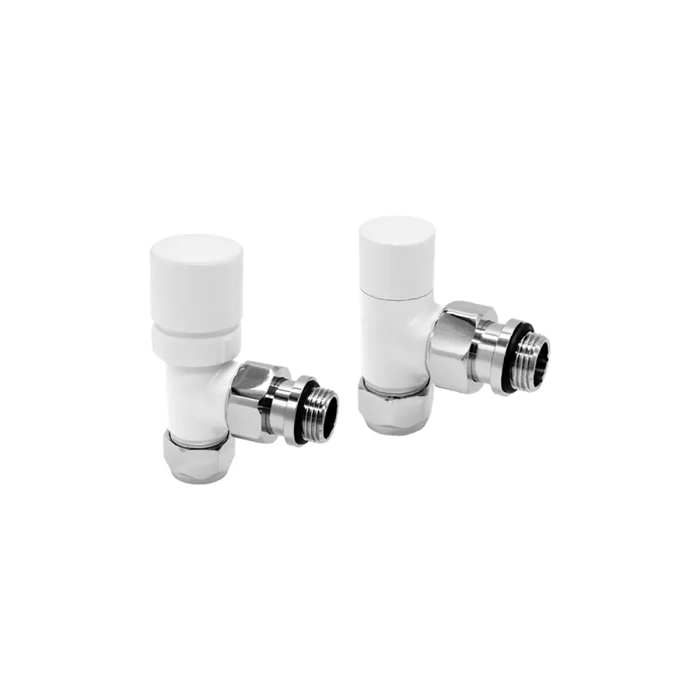 Coppia valvola termostatizzabile e detentore squadra per connessioni standard 1/2" - Bianco
