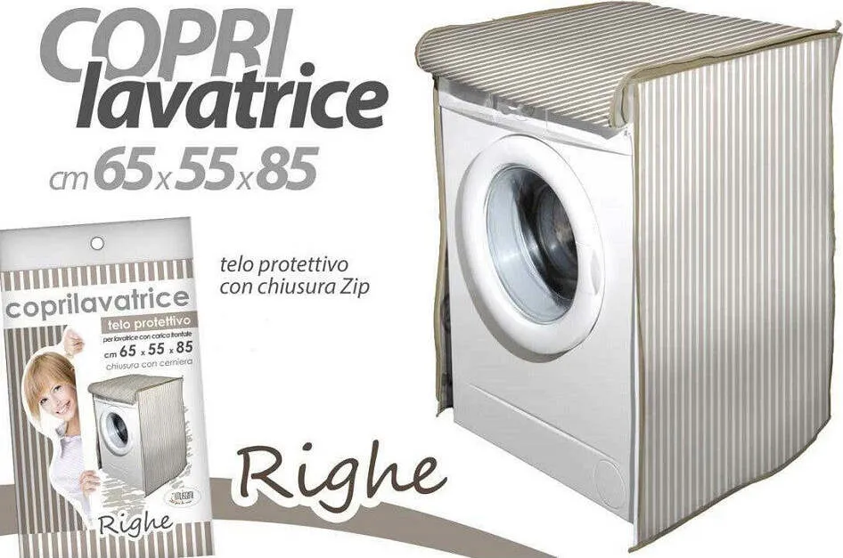 Coprilavatrice Copri Lavatrice Prottetivo 65x55x85cm Telo Con Zip Righe 736797