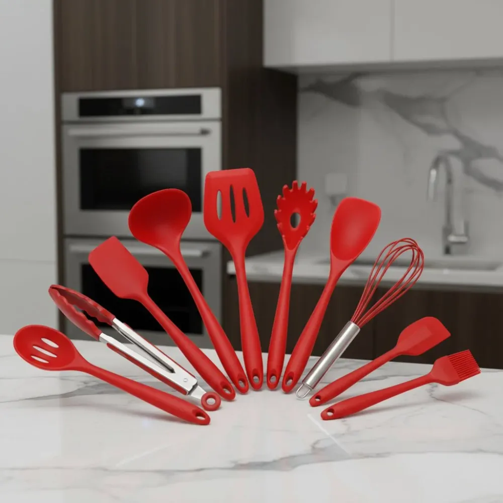 FLARETOOLS – Set di 10 pezzi di utensili da cucina silicone per cucinare senza sforzo Cozey Maison