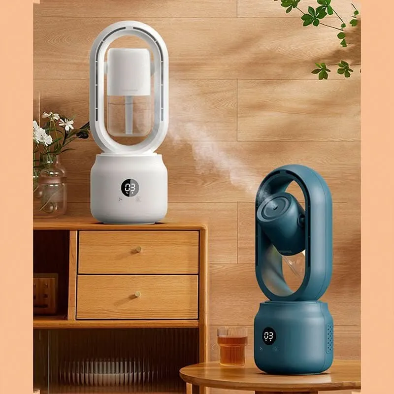 VENTILATORE RAFFREDDATO - Ventilatore portatile senza pale con umidificatore e luce notturna per un comfort rinfrescante....