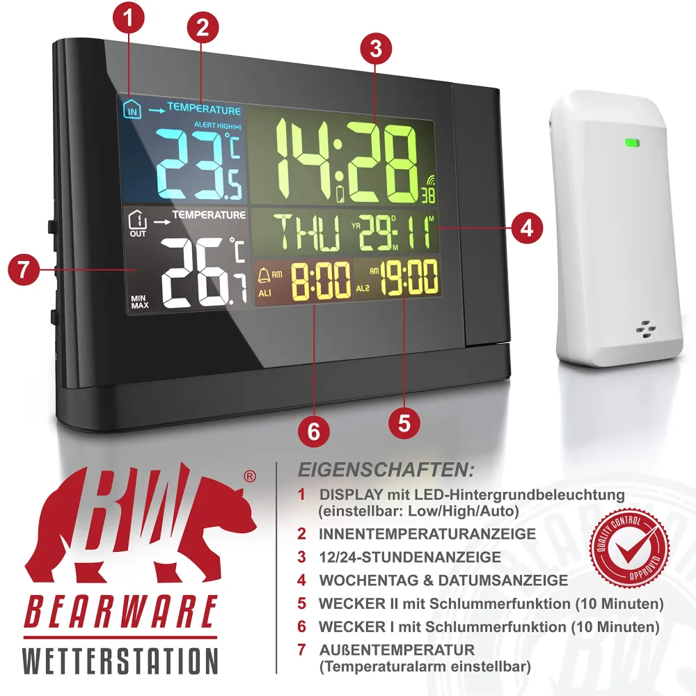 CSL - Stazione meteorologica Wireless con Display Colori e LED, TYP 2