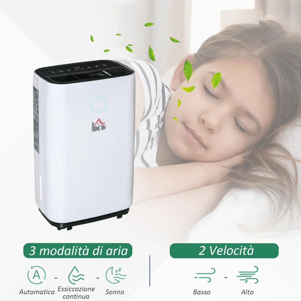 EASYCOMFORT Deumidificatore da 20L 3 Modalità e 2 Velocità Timer 24h Design Silenzioso 33.5x23x57cm Bianco