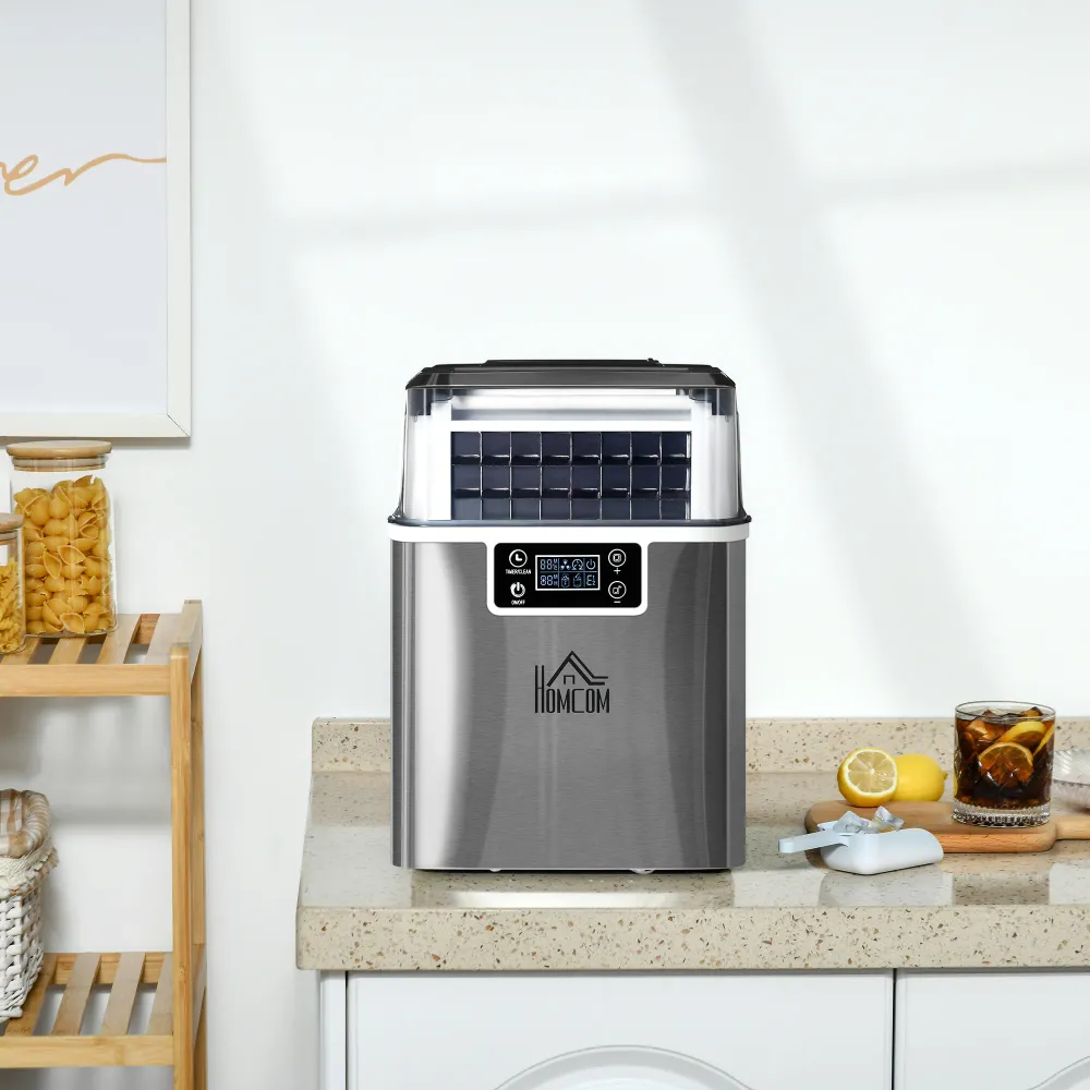 Easycomfort Macchina Ghiaccio 20kg 24 Ore, 24 Cubetti 14-18 Minuti con Dimensione Regolabile, Serbatoio 3.2L e Sistema Aut...