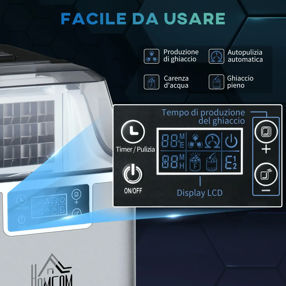 Easycomfort Macchina Ghiaccio 20kg 24 Ore, 24 Cubetti 14-18 Minuti con Dimensione Regolabile, Serbatoio 3.2L e Sistema Aut...