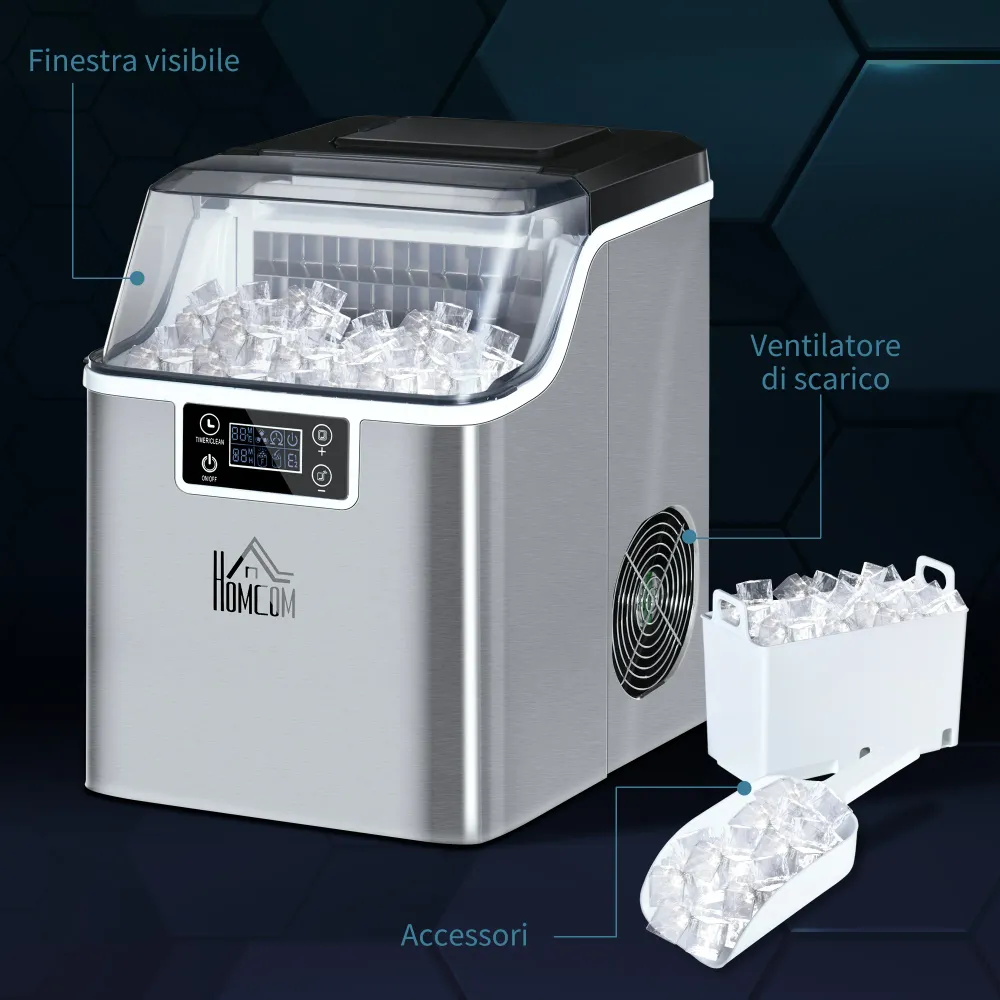 Easycomfort Macchina Ghiaccio 20kg 24 Ore, 24 Cubetti 14-18 Minuti con Dimensione Regolabile, Serbatoio 3.2L e Sistema Aut...
