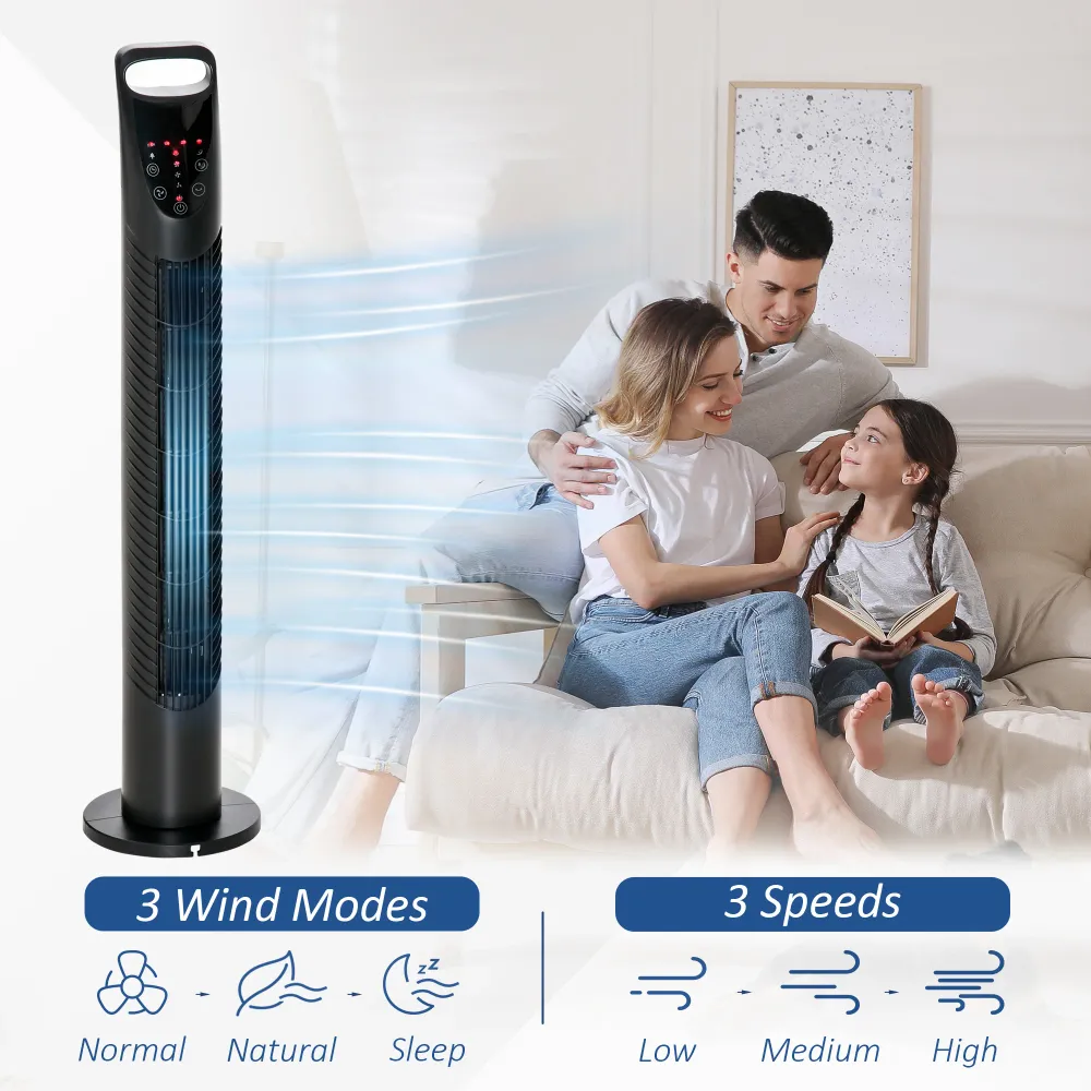 Easycomfort Ventilatore Colonna con Telecomando fino 5m, Oscillante 70° con 3 Modalità e 3 Velocità, Timer 7.5h, 40W Nero,...