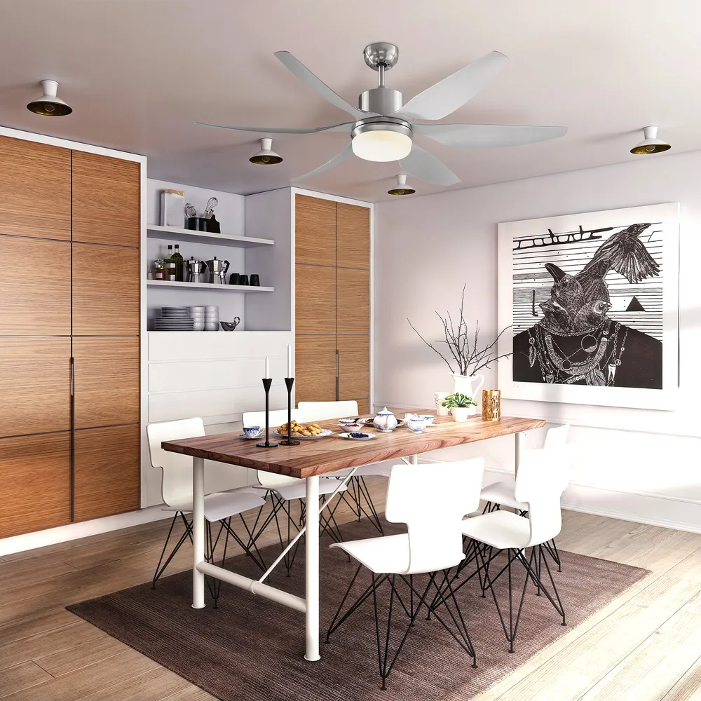 Easycomfort Ventilatore da Soffitto con Luce LED e Telecomando Incluso, 6 Velocità, Silenzioso e Reversibile, ?132x43cm