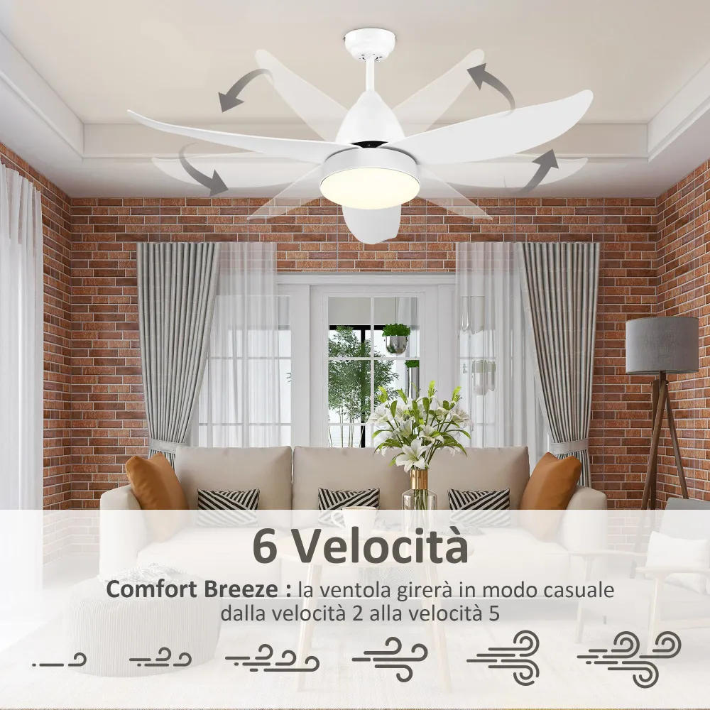 Easycomfort Ventilatore da Soffitto con Luce LED e Telecomando Incluso, 6 Velocità, ?122x45cm