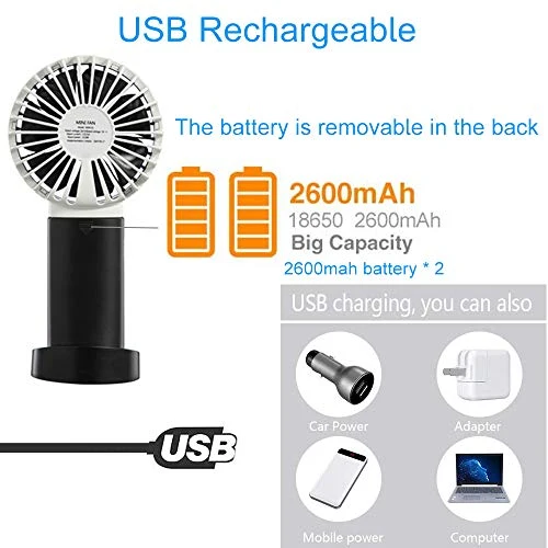 EasyULT Mini Ventilatore Palmare USB, con 5200mAh Batteria, Ricaricabile Nero