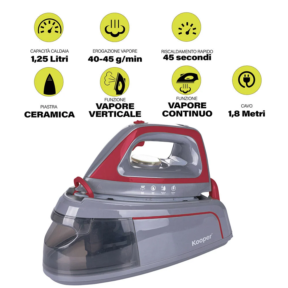 Ferro da Stiro con Caldaia 1,25 Litri 2400W Kooper Rosso