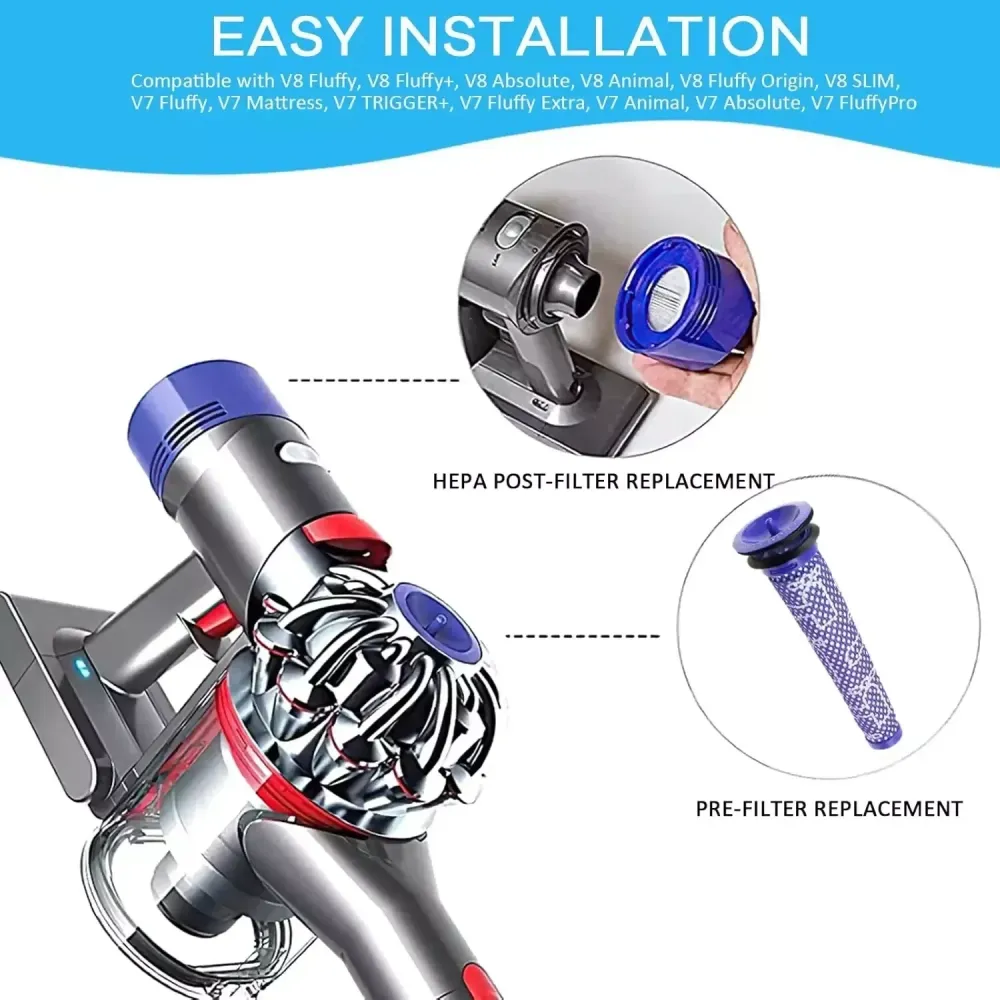 4 filtri dyson ricambio per v8-v7 compatibile filtri lavabili 3 pre-filtro e 3 h