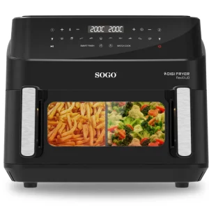Friggitrice ad aria 10,5 L 2600W doppia zona con pannello touch LED 10 programmi e finestra Sogo