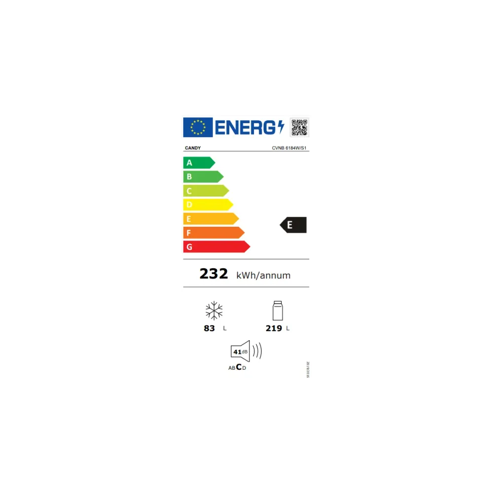 Frigorifero Combinato Candy CVNB 6184W/S1 302 Litri Classe E
