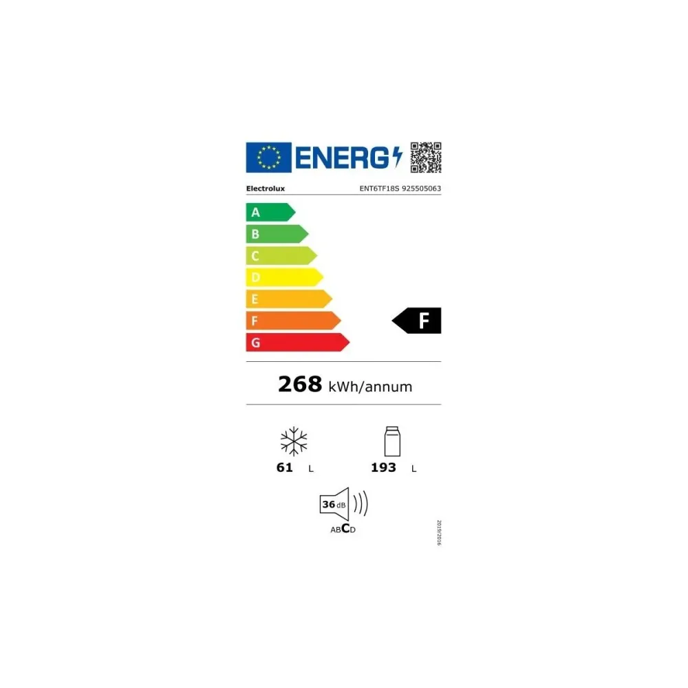 Frigorifero Combinato Electrolux ENT6TF18S 192 lt TwinTech DynamicAir Classe F (A177,2xL54xP54,9)