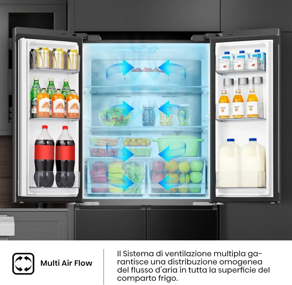 Frigorifero Multidoor 4 porte Libera Installazione Hisense RQ5P470SAFE 483 Litri Classe E (A178,5xL79,4xP69,8) Total No Fr...