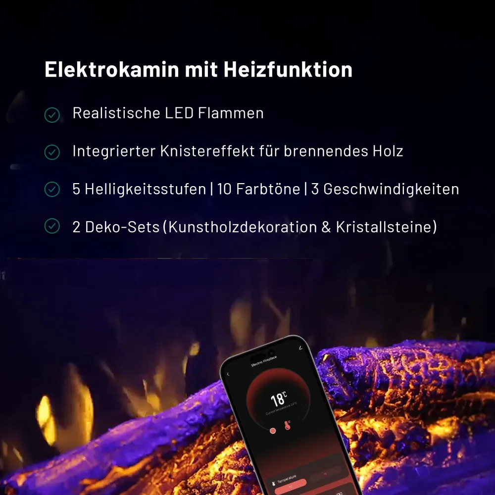 Glow Fire Clear Wall Camino elettrico da parete