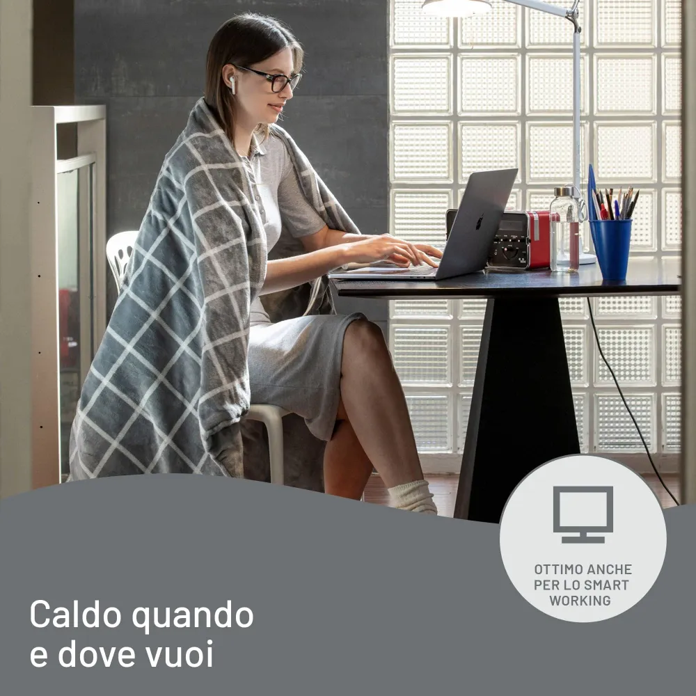 Imetec CaldoPlaid Velvet Square Plaid Riscaldabile, Morbida Coperta Elettrica 150x95 cm, Basso Consumo, Tecnologia Adapto,...