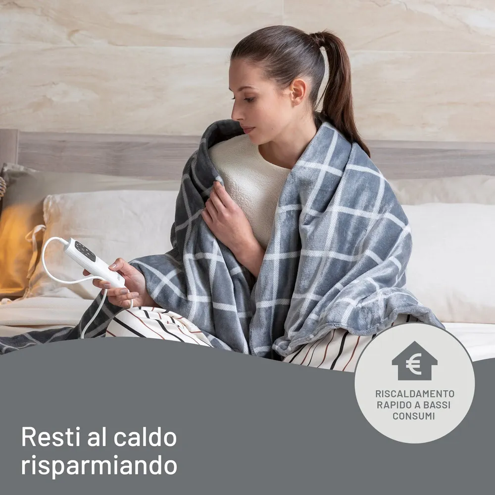 Imetec CaldoPlaid Velvet Square Plaid Riscaldabile, Morbida Coperta Elettrica 150x95 cm, Basso Consumo, Tecnologia Adapto,...