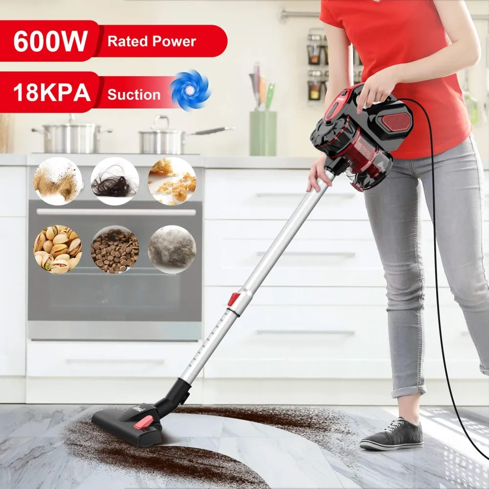 INSE Scopa Elettrica e Aspirapolvere Verticale Portatile con Filo 3 1 Scopa Elettrica Senza Sacco 18Kpa, 600W, 1L [Classe...