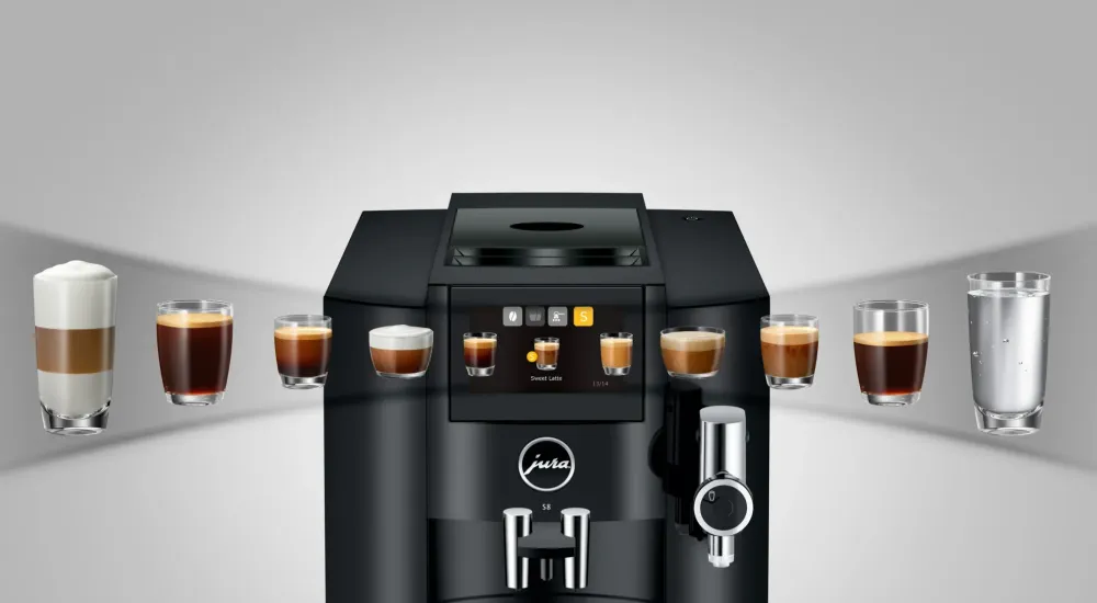 Ⓜ️🔵🔵🔵 JURA S8 Piano Black - Macchina da caffè espresso COMPLETAMENTE AUTOMATICA (dai chicchi al caffè), colore PIANO BLACK...